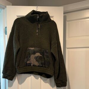Aerie Olive Green half zip with Camouflage Pocket